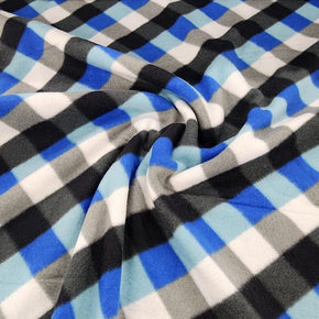 Fleece Blankets Printed Polar Fleece Fabric Check Blue/Black/Grey 150cm (7524565712985)