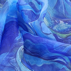 ORGANDY Dress Fabrics Printed Organdy Abstract Fabric Royal Blue 150cm (7423047172185)