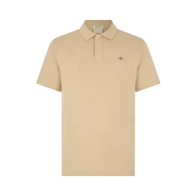 Gant Men's Contrast Piqué Short Sleeve Subtle Stretch Polo Shirt-Oat Beige 355891.