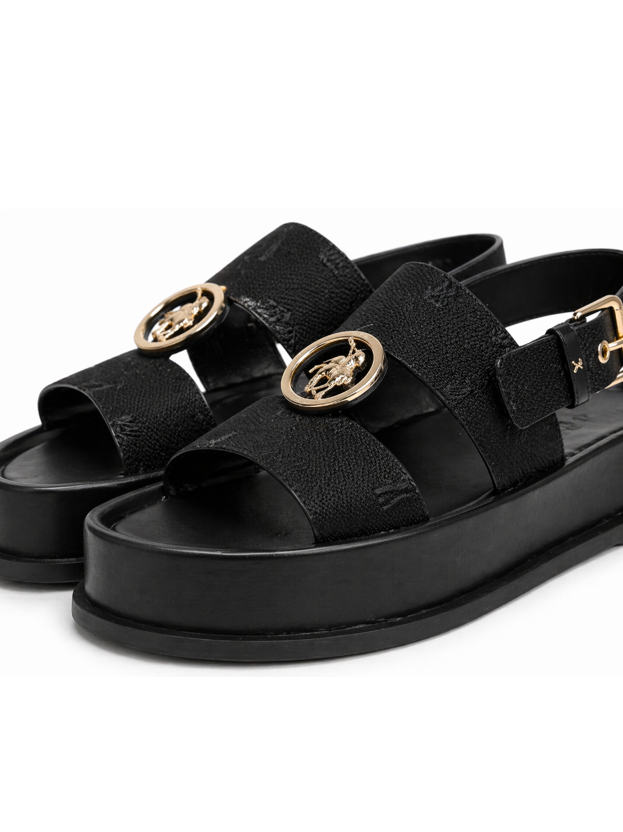Polo Jacquard Moulded Trim Black Sandal