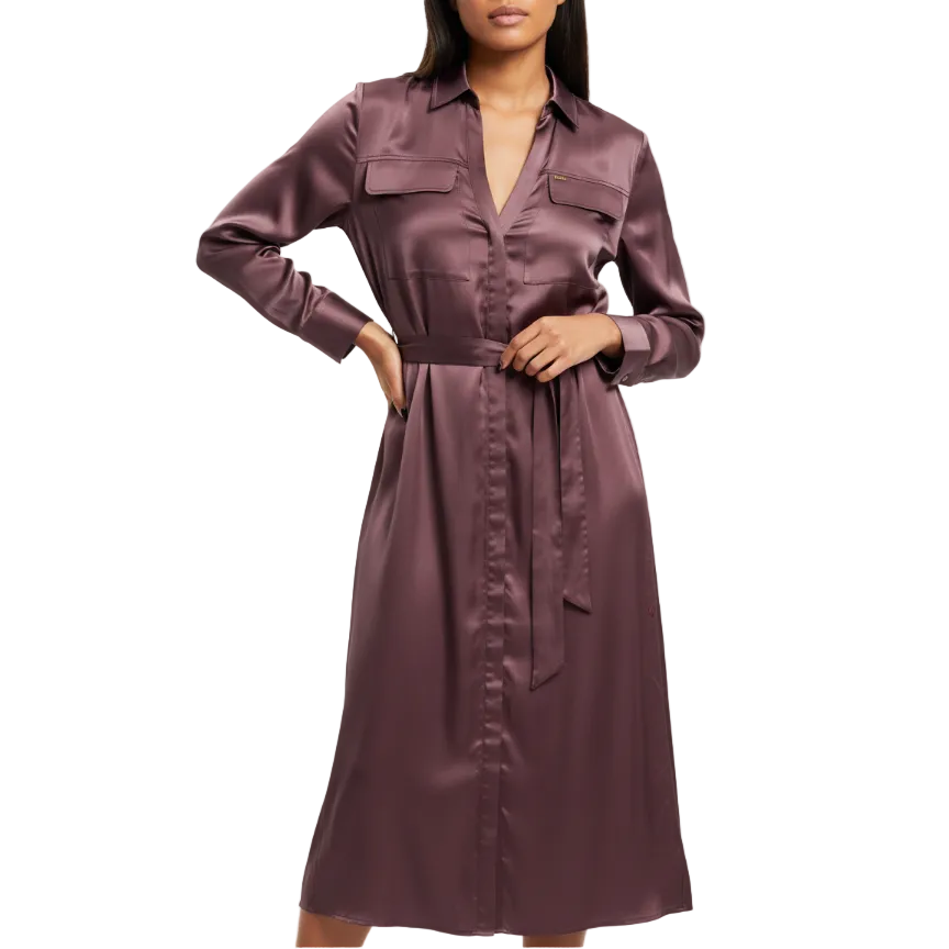 Polo Womens Lara Satin Long Sleeve Shirt Dress 0070231 - Huckleberry