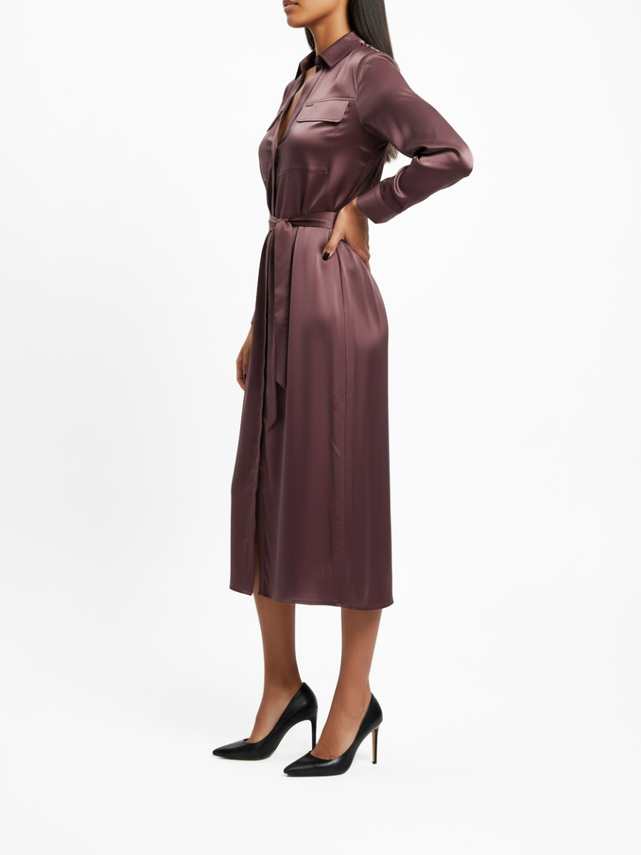 Polo Womens Lara Satin Long Sleeve Shirt Dress 0070231 - Huckleberry