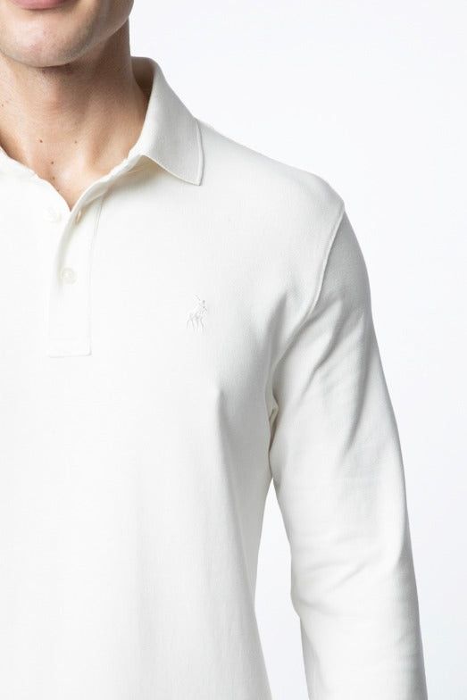 Mens Essential Pique Long Sleeve Golfer White 0070555.