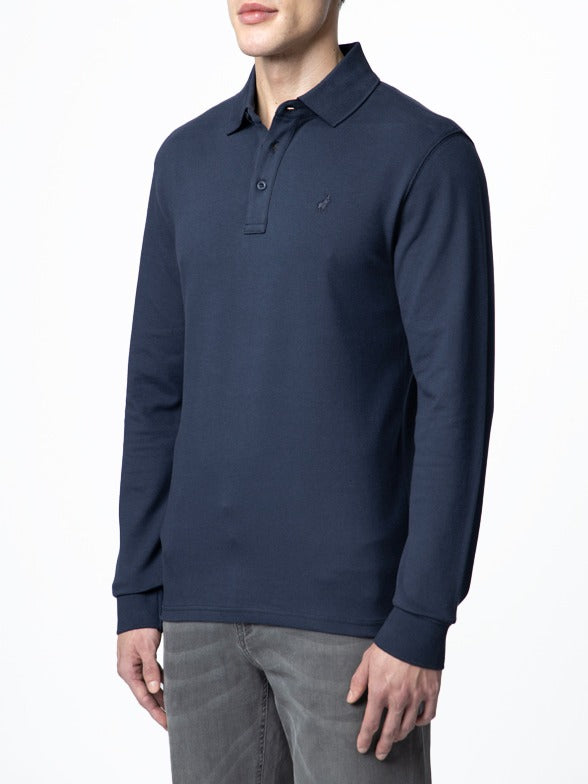 Polo Mens Essential Pique Long Sleeve Golfer-Navy 0070556