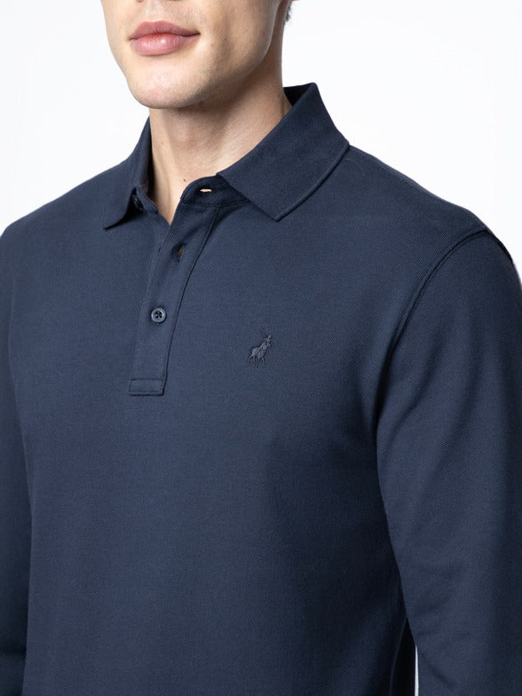 Polo Mens Essential Pique Long Sleeve Golfer-Navy 0070556