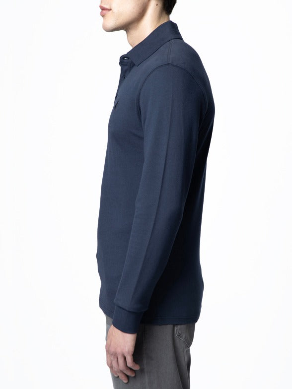 Polo Mens Essential Pique Long Sleeve Golfer-Navy 0070556