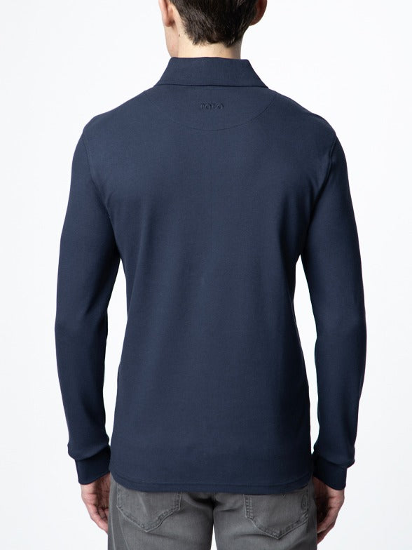 Polo Mens Essential Pique Long Sleeve Golfer-Navy 0070556