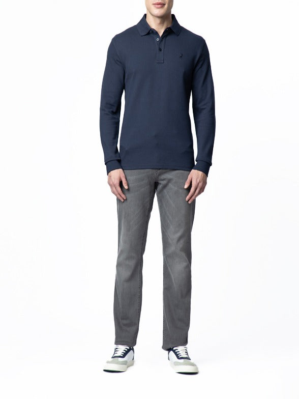 Polo Mens Essential Pique Long Sleeve Golfer-Navy 0070556