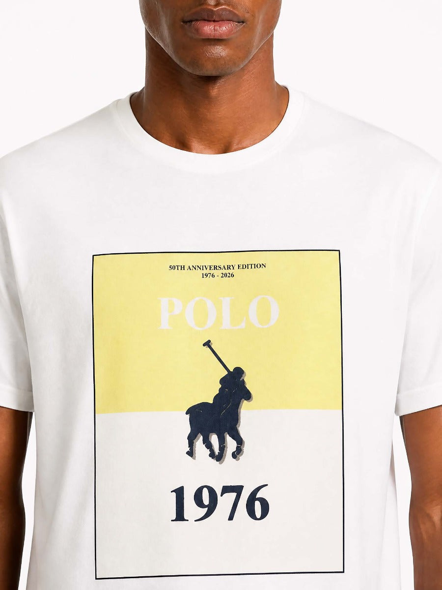 Polo Mens Silas HD Print Short Sleeve T-Shirt-White 0078523.