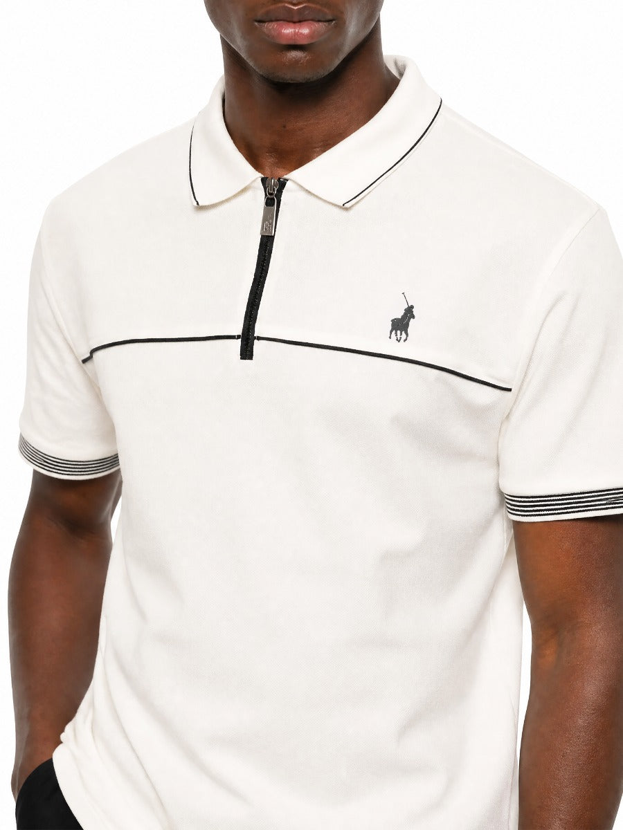 Polo Men's Oswald Quarter Zip Contrast Short Sleeve Golfer-White 0078573