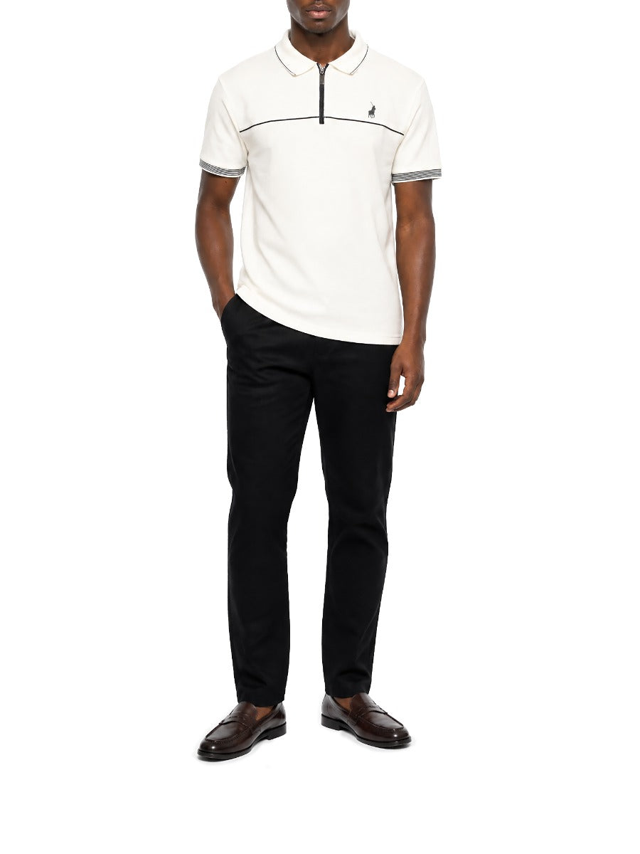 Polo Men's Oswald Quarter Zip Contrast Short Sleeve Golfer-White 0078573