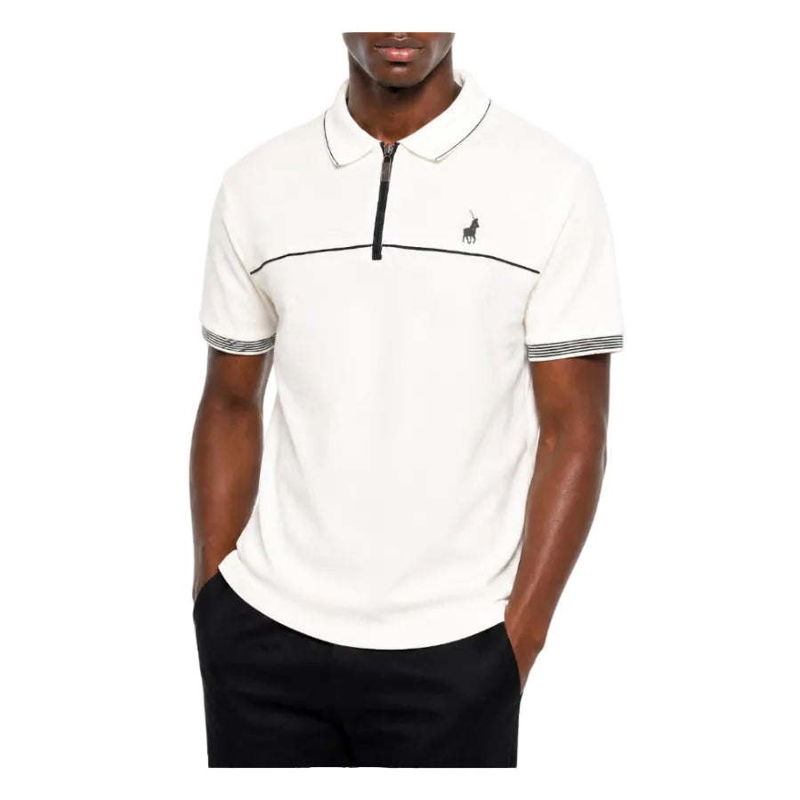 Polo Men's Oswald Quarter Zip Contrast Short Sleeve Golfer-White 0078573