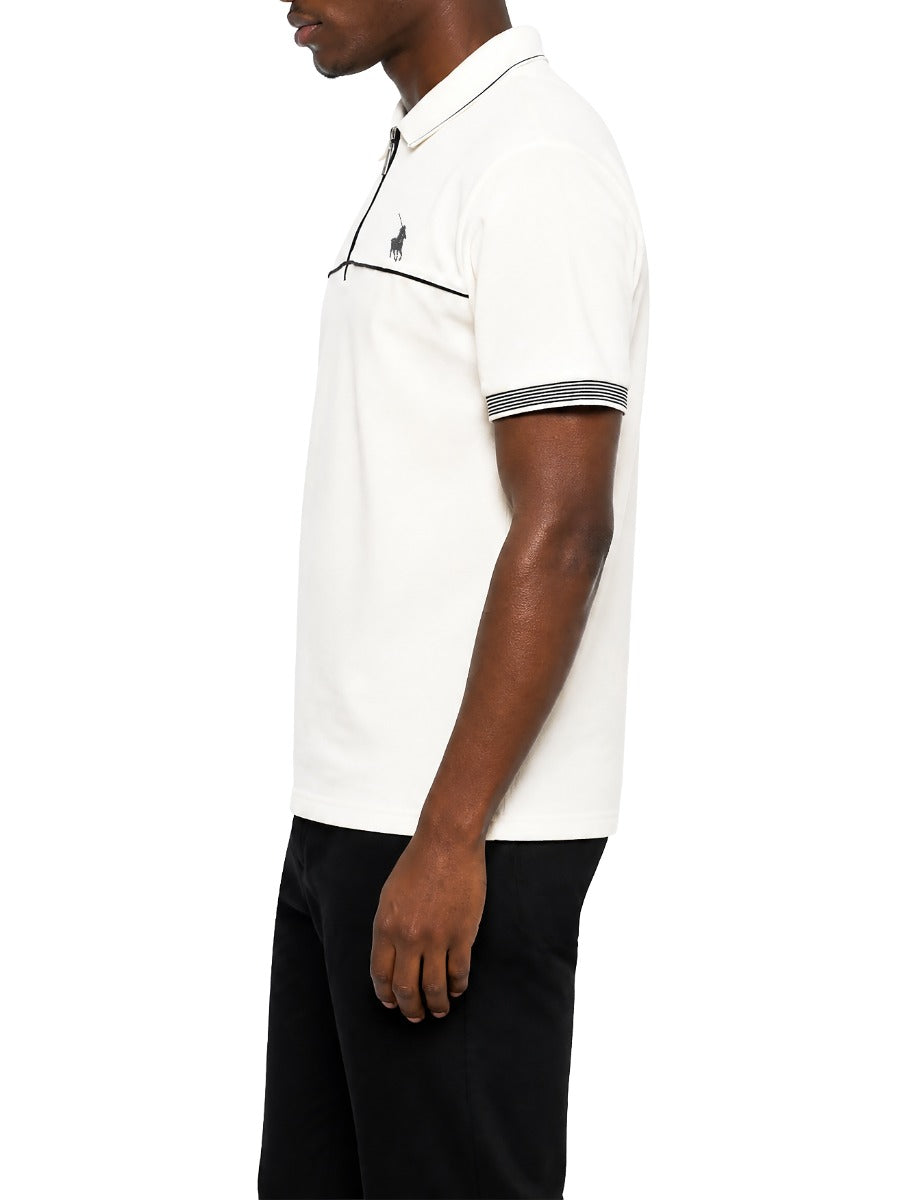 Polo Men's Oswald Quarter Zip Contrast Short Sleeve Golfer-White 0078573