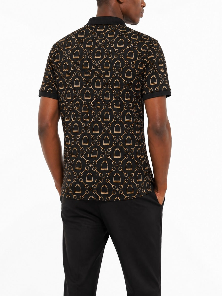 Polo Men's Pima Equine Printed Short Sleeve Golfer-Black 0078583