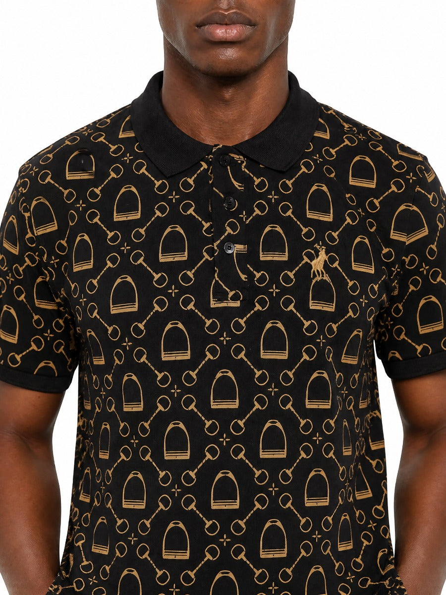 Polo Men's Pima Equine Printed Short Sleeve Golfer-Black 0078583