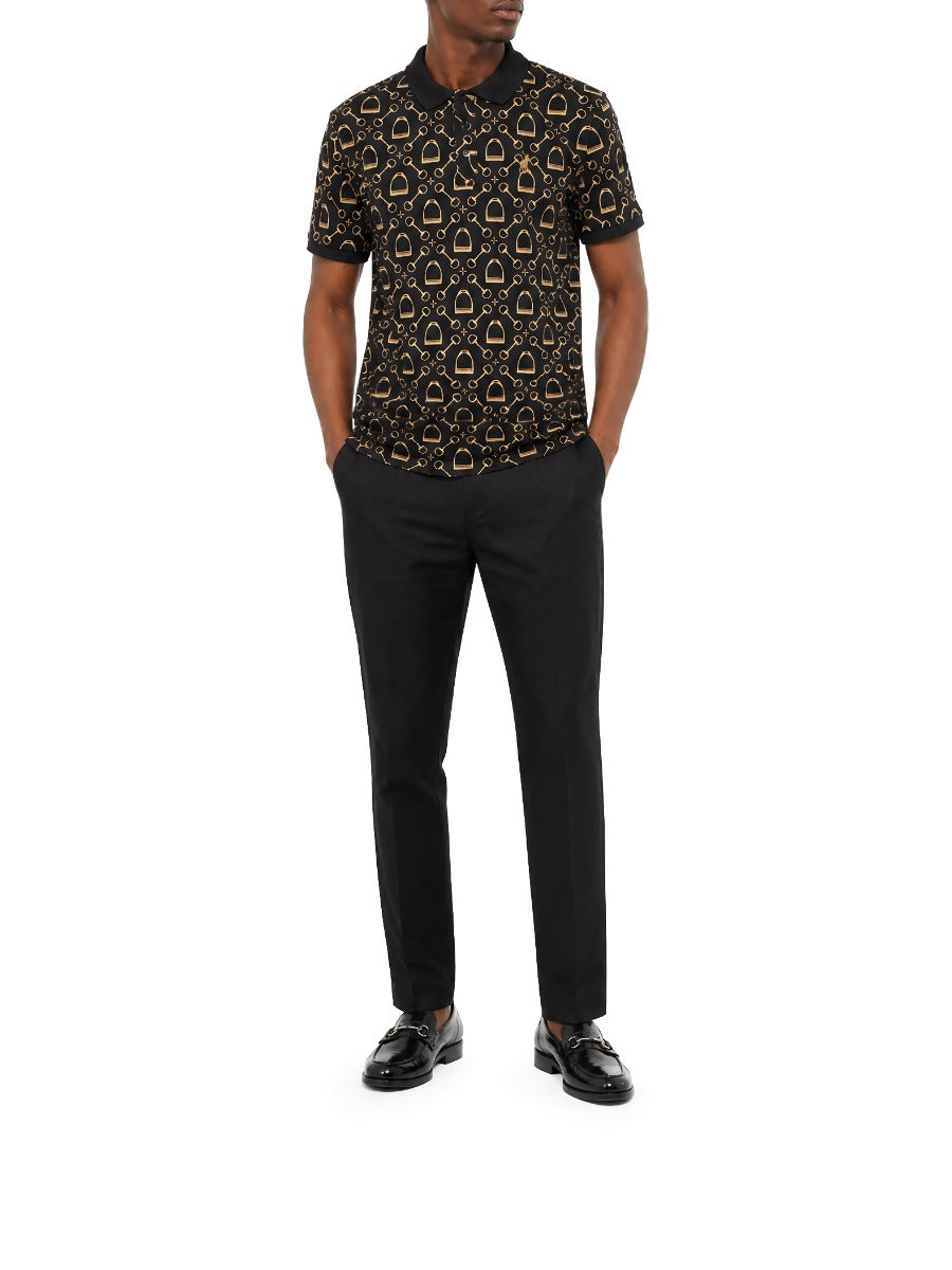 Polo Men's Pima Equine Printed Short Sleeve Golfer-Black 0078583