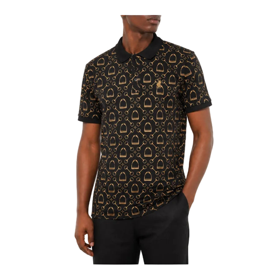 Polo Men's Pima Equine Printed Short Sleeve Golfer-Black 0078583