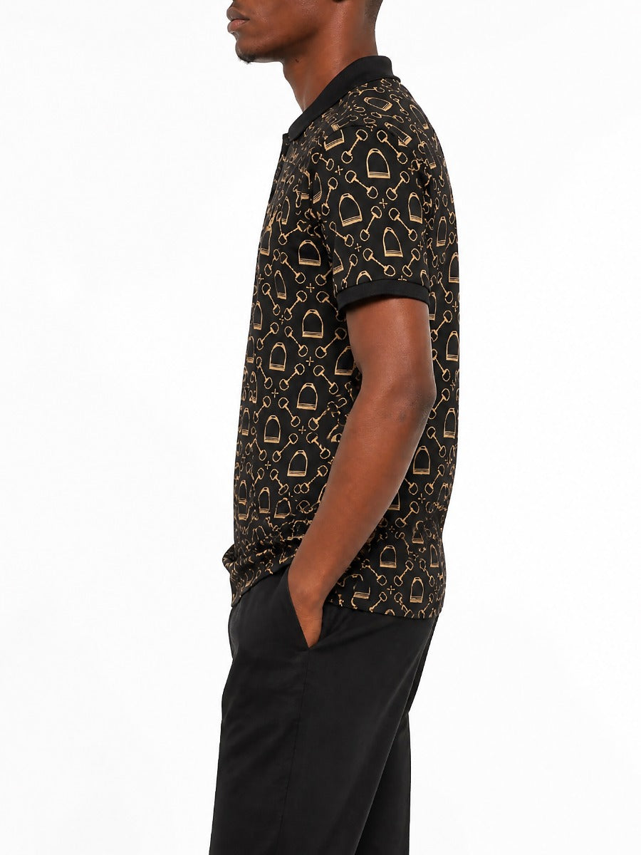 Polo Men's Pima Equine Printed Short Sleeve Golfer-Black 0078583