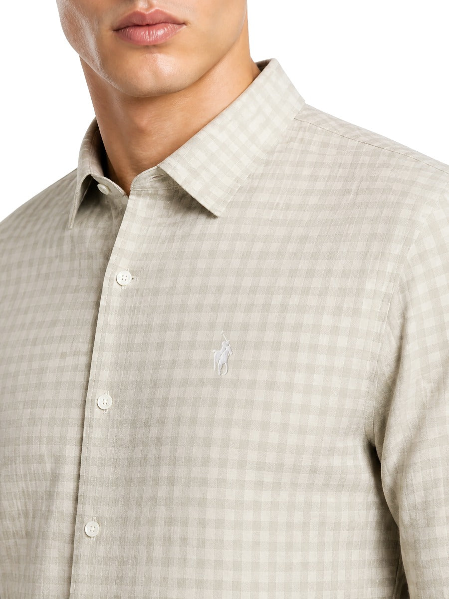 Polo Mens Gingham Long Sleeve Shirt-Stone 0078683