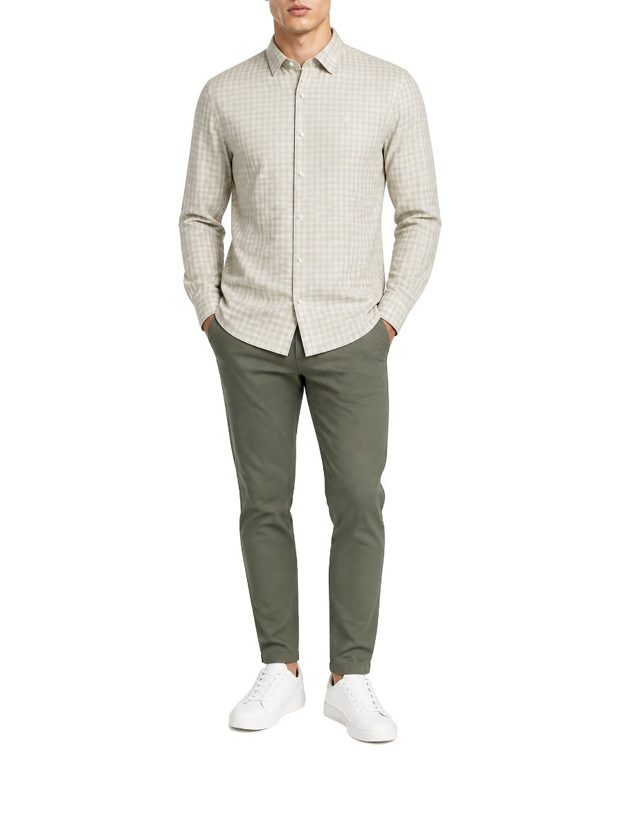 Polo Mens Gingham Long Sleeve Shirt-Stone 0078683