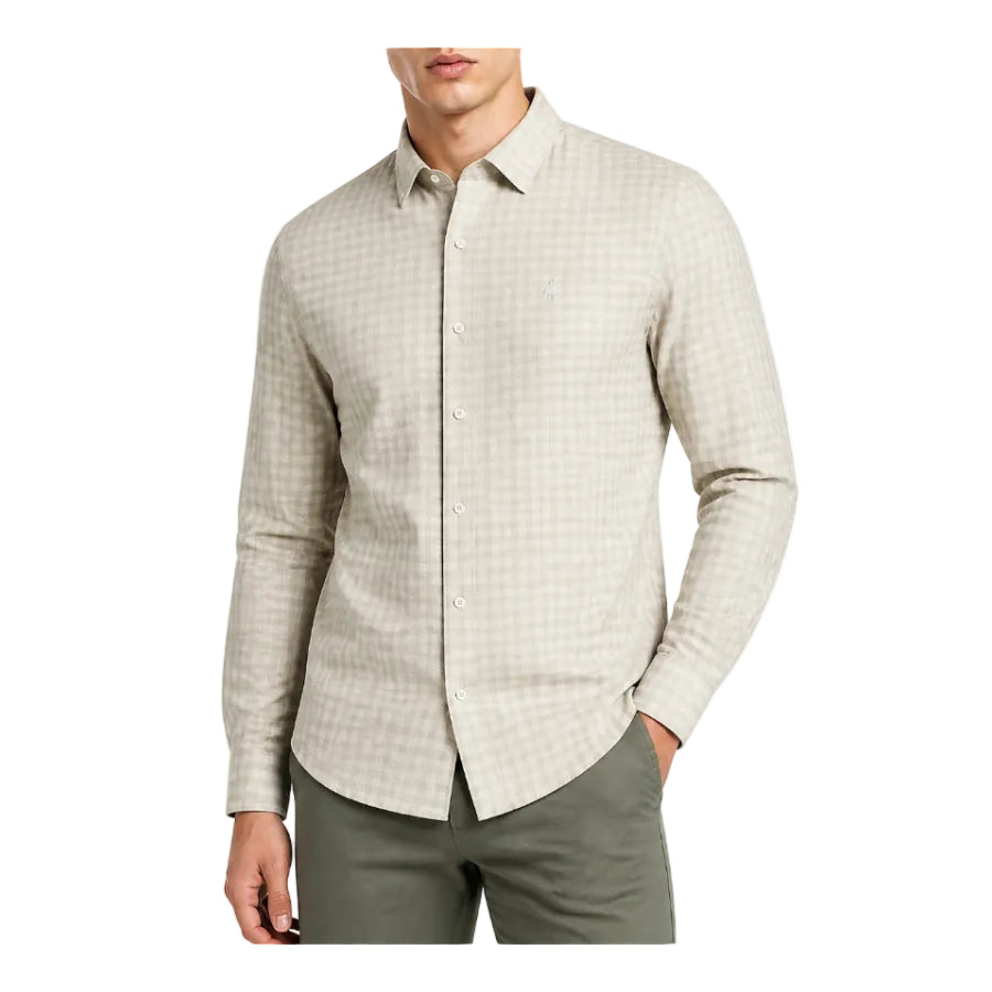 Polo Mens Gingham Long Sleeve Shirt-Stone 0078683