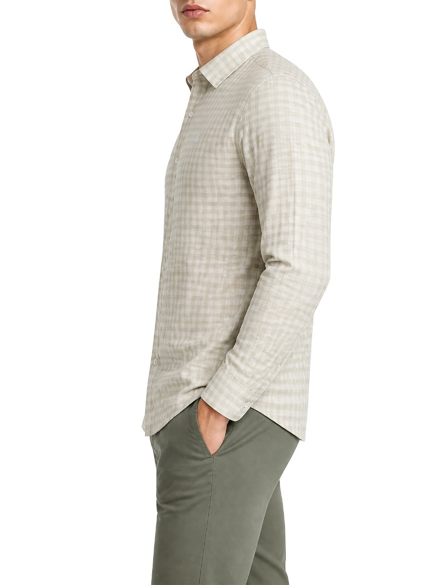 Polo Mens Gingham Long Sleeve Shirt-Stone 0078683