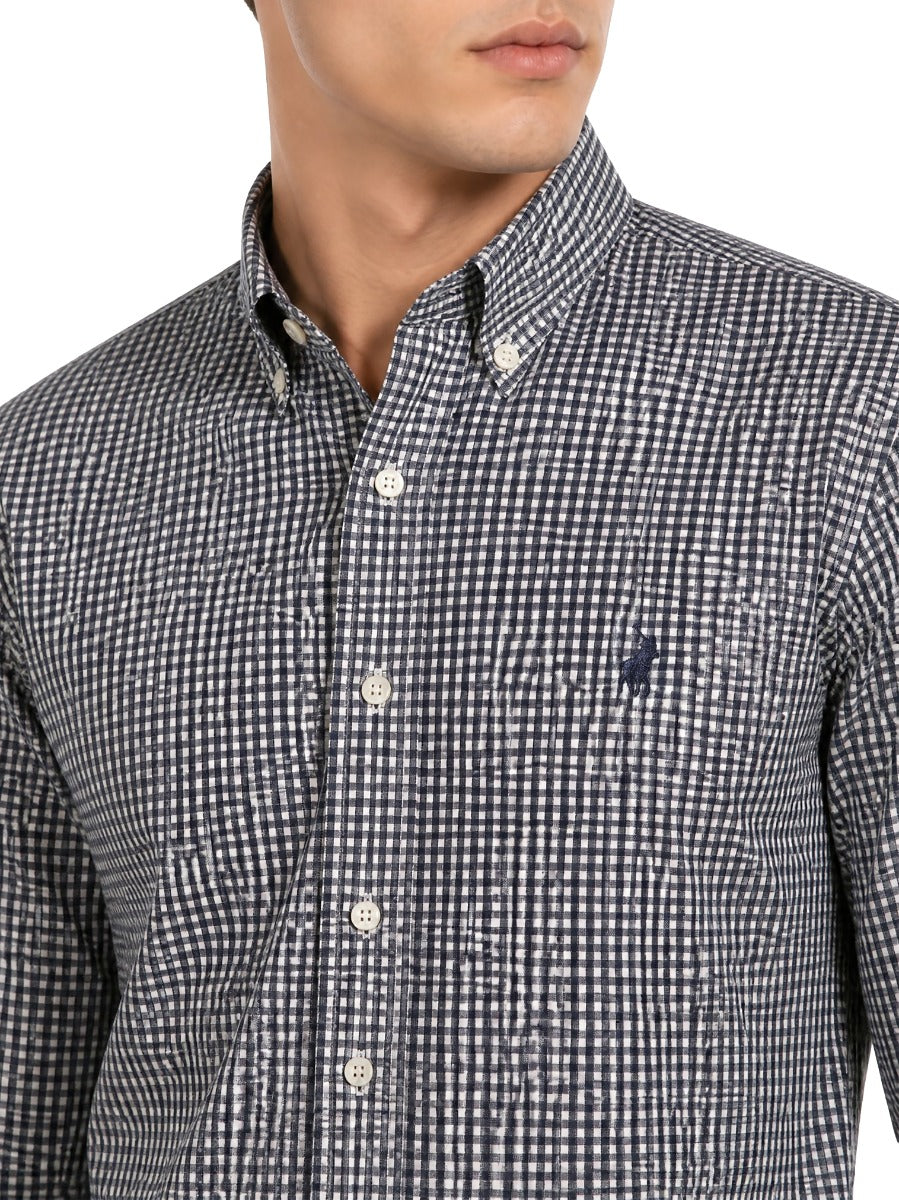 Polo Mens Gingham Long Sleeve Shirt-Navy 0078689.