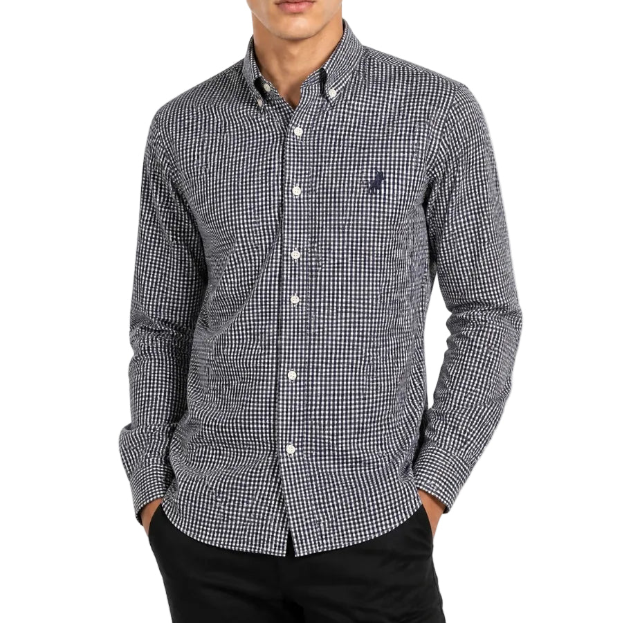 Polo Mens Gingham Long Sleeve Shirt-Navy 0078689.