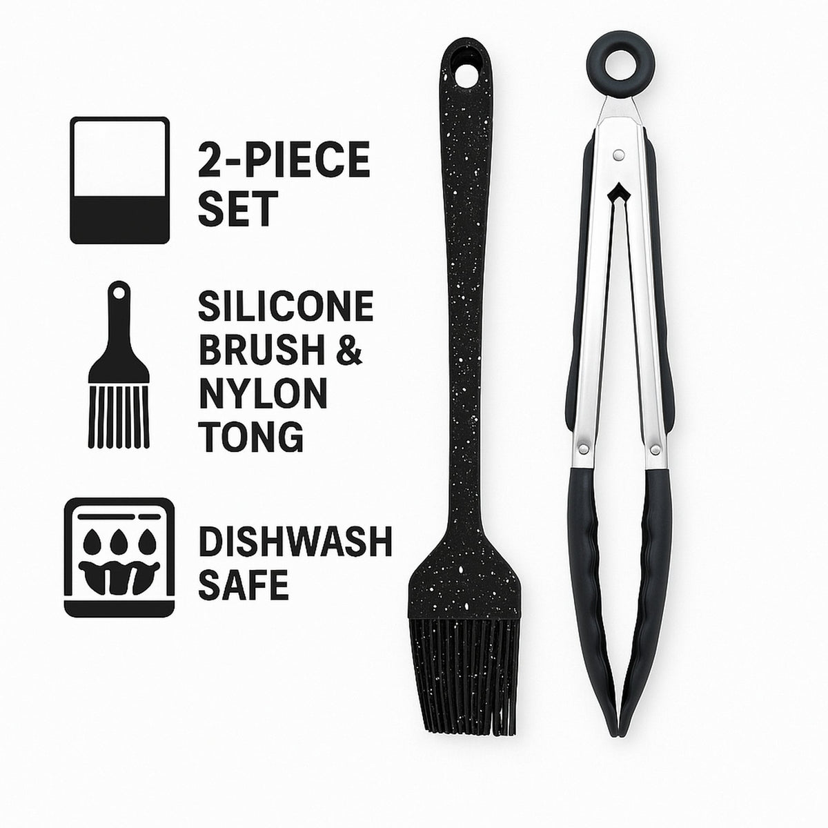 Regent Kitchen Basting Brush & Tong Nylon And Stainless Steel 2 Piece Set 12608