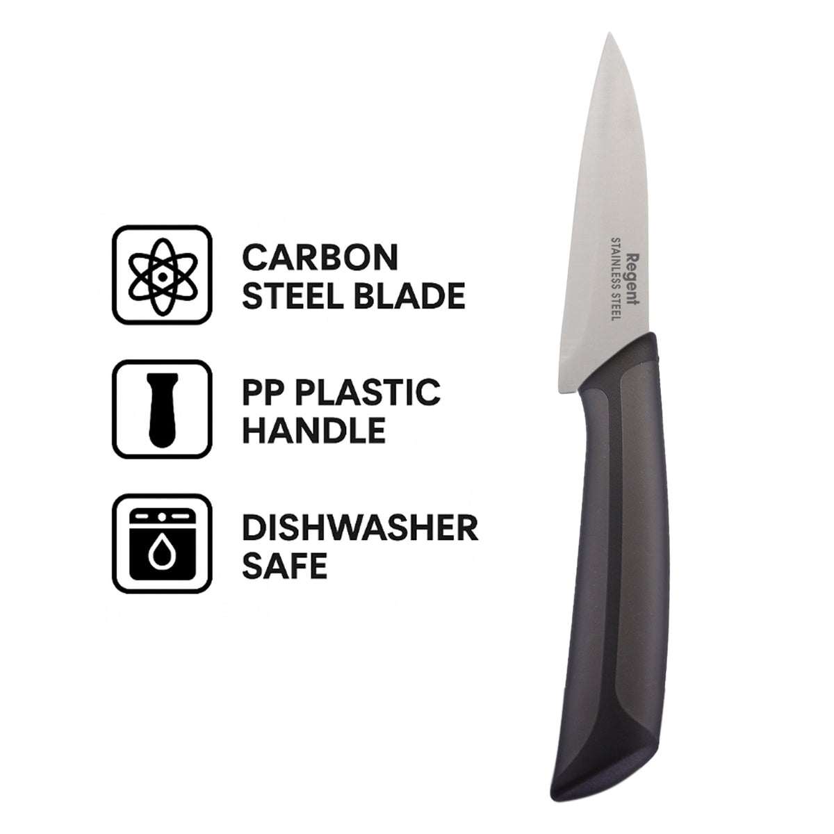 Regent Kitchen Premium Paring Knife With Black And Grey Handle, 195mm 12621