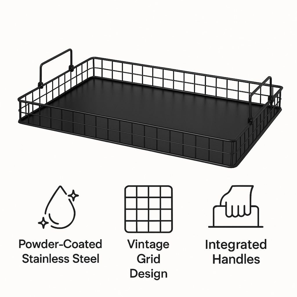 Regent Kitchen Vintage Tray With Steel Mesh Sides And Handles Black 420x280mm 14044.