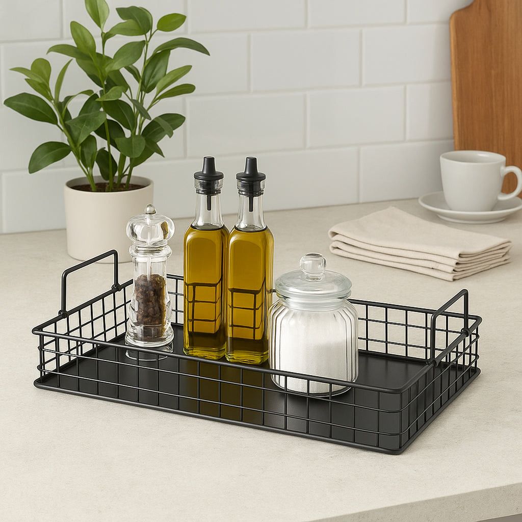 Regent Kitchen Vintage Tray With Steel Mesh Sides And Handles Black 420x280mm 14044.