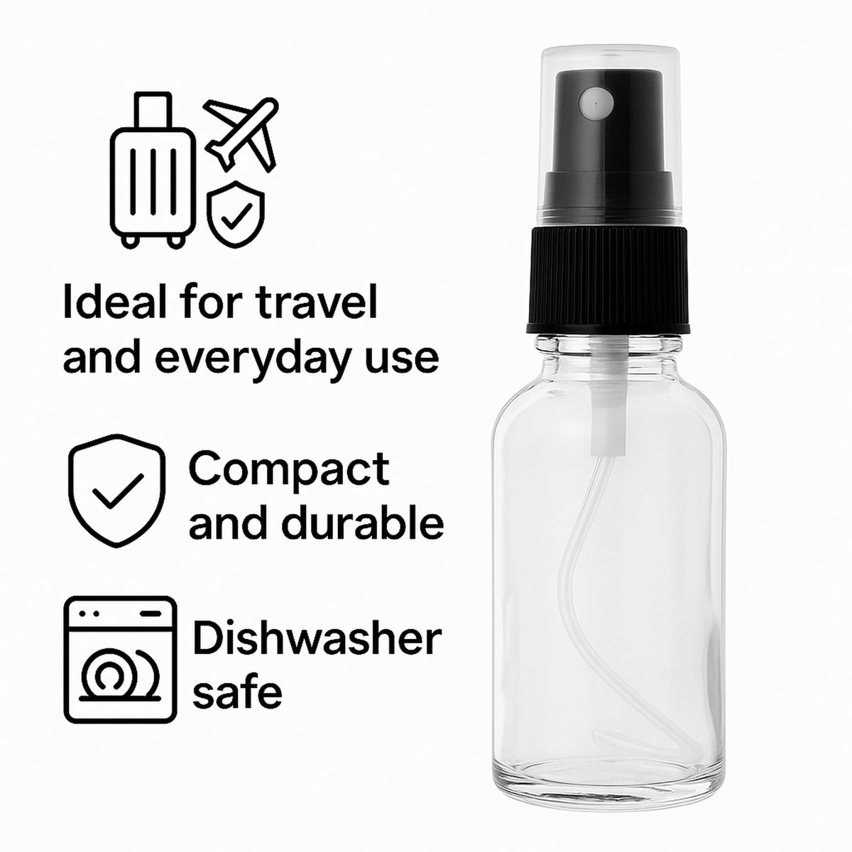 Regent Glass Mist Spray Bottles With Black Lids 4pk 35ml 14998