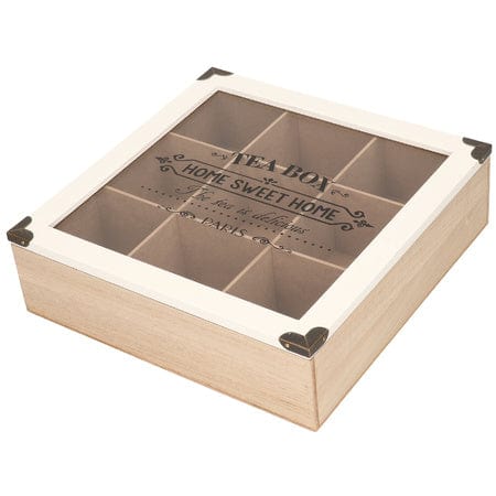 Excellent Houseware Tea Box Wooden Tea Box Tea Chest With 9 Compartments White/Brown (7296734855257)
