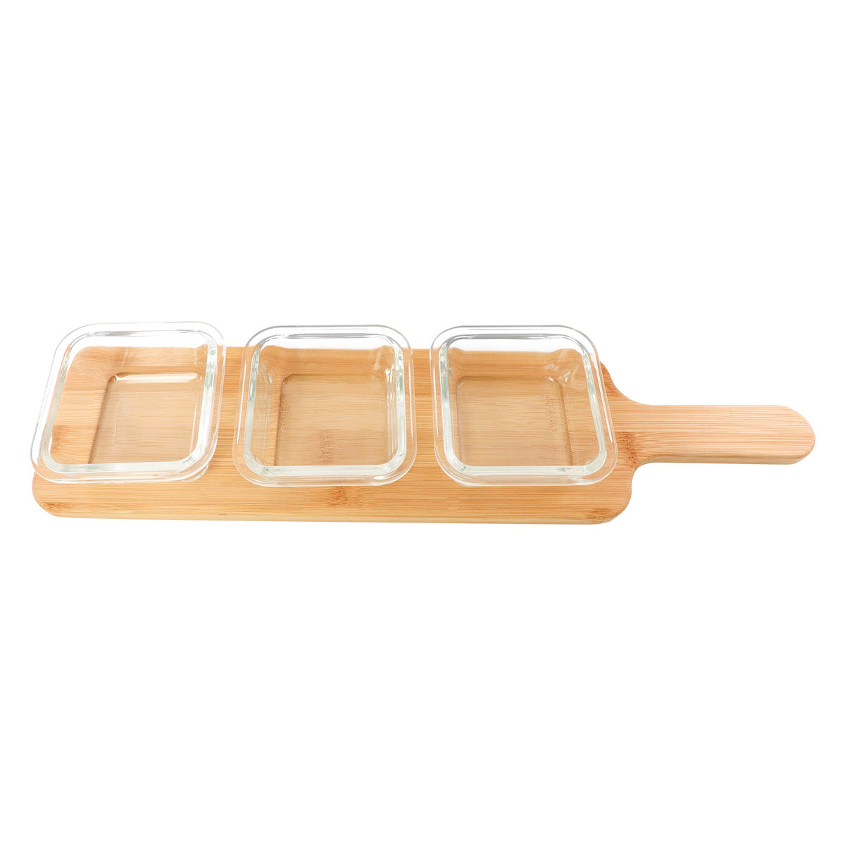 Consol Santorini 3 Square Glass Bowls 140ml On A Bamboo Serving Board 4 Piece Set 17215