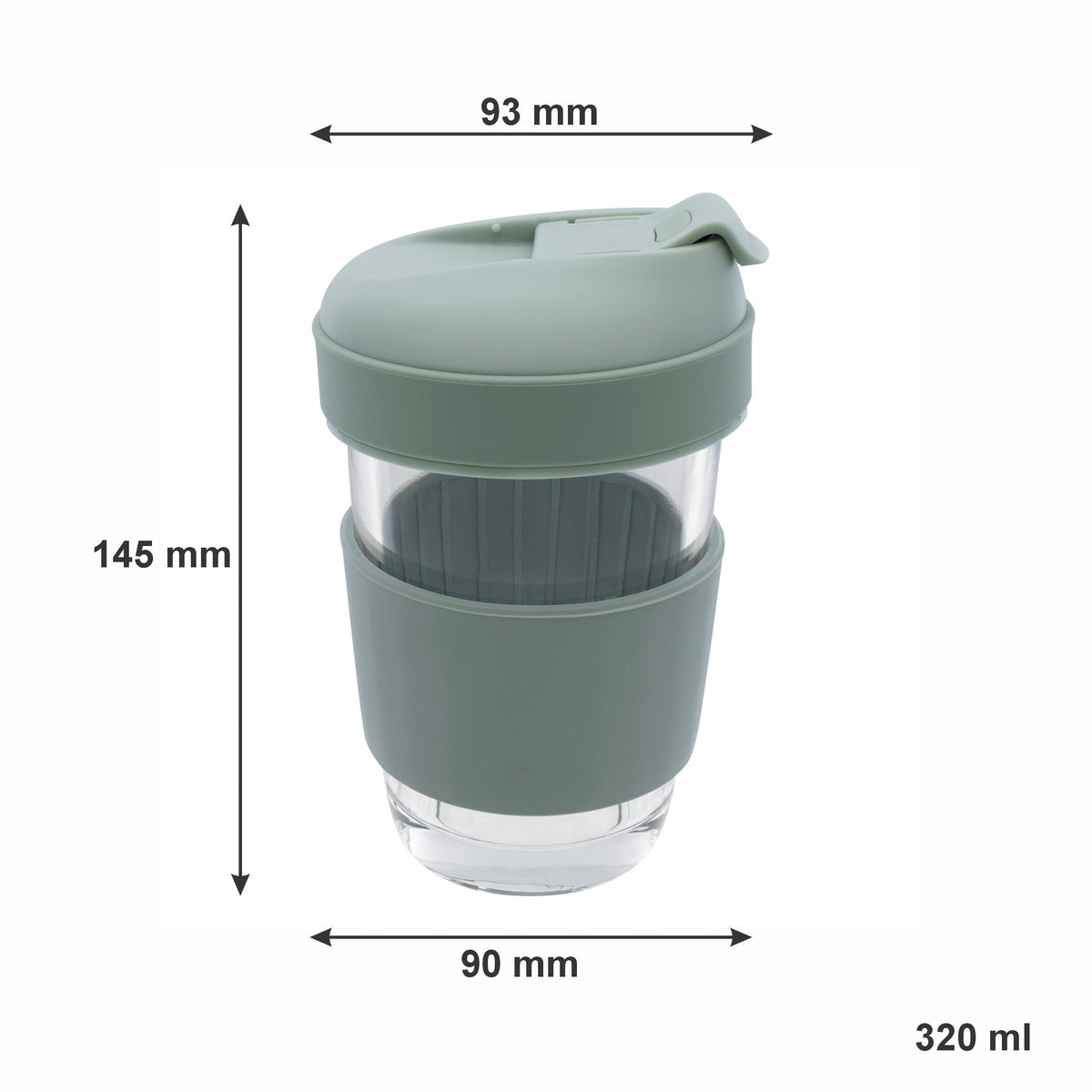 Consol Lugo Glass Travel Mug With Green Plastic Lid, 320ml 17219
