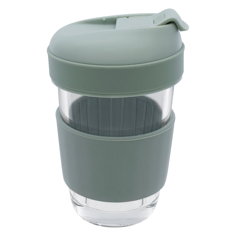 Consol Lugo Glass Travel Mug With Green Plastic Lid, 320ml 17219