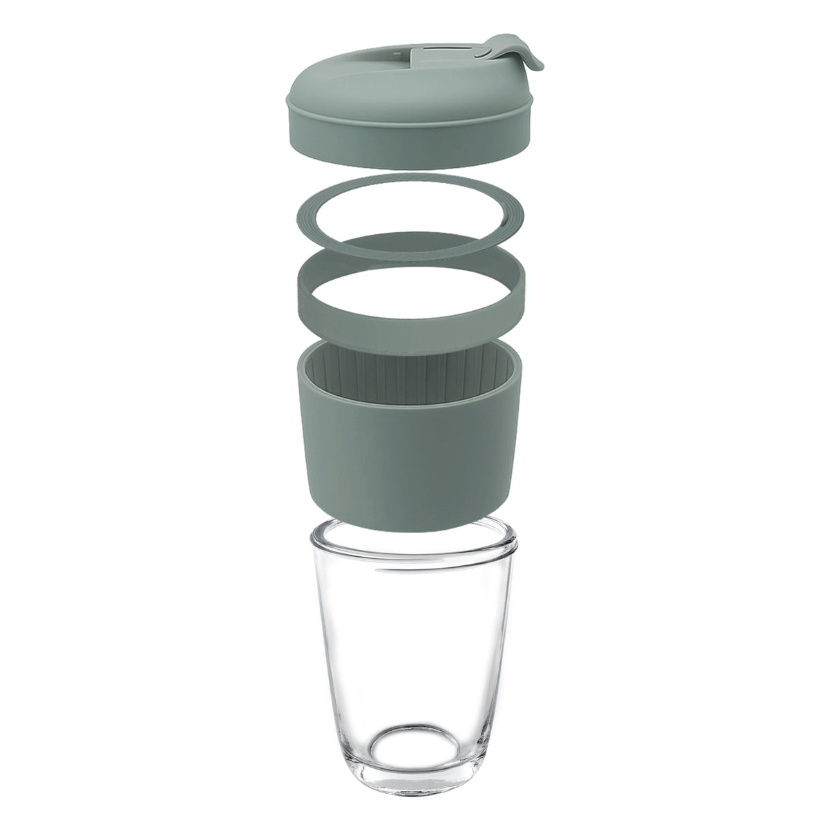 Consol Lugo Glass Travel Mug With Green Plastic Lid, 320ml 17219