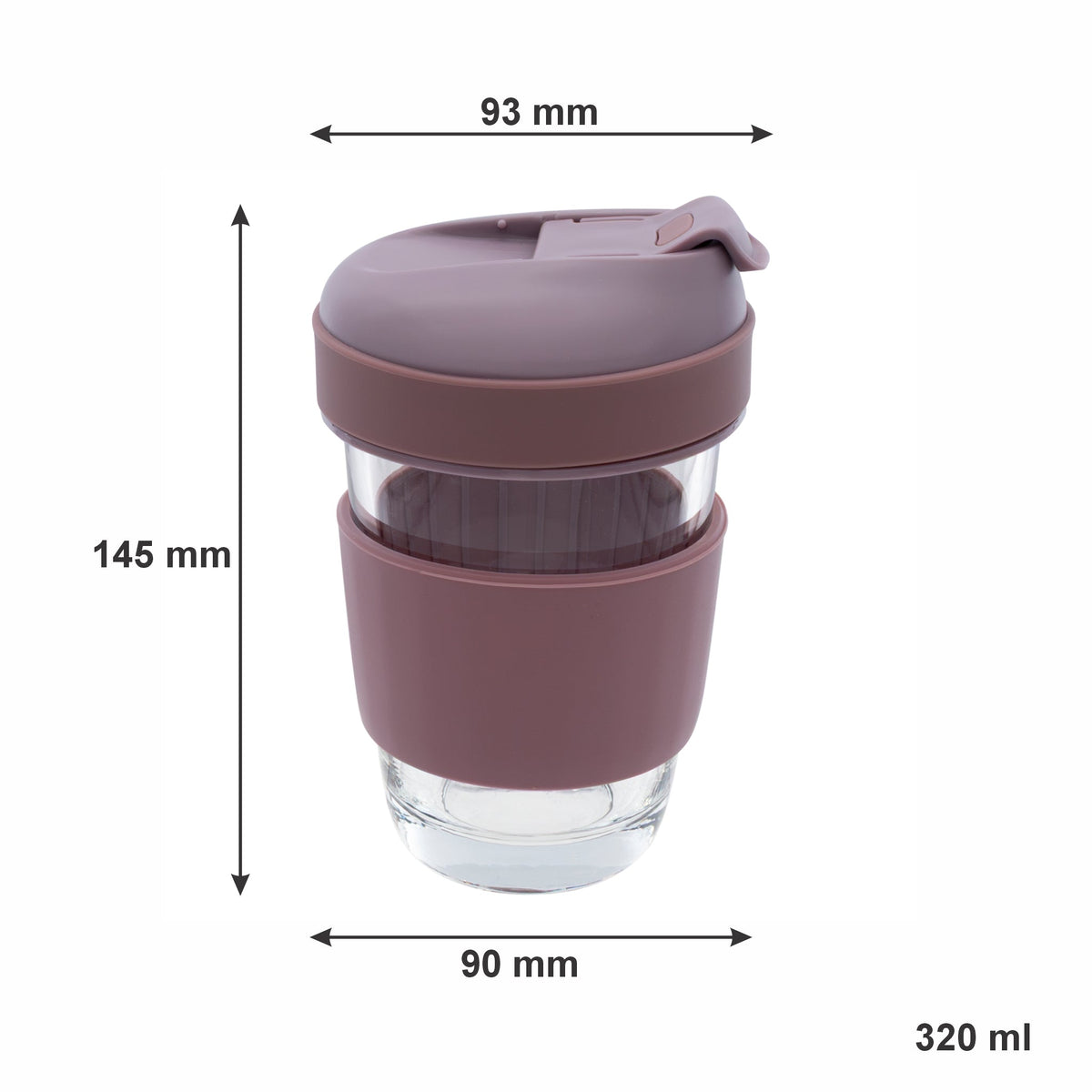 Consol Lugo Glass Travel Mug With Purple Plastic Lid, 320ml 17220