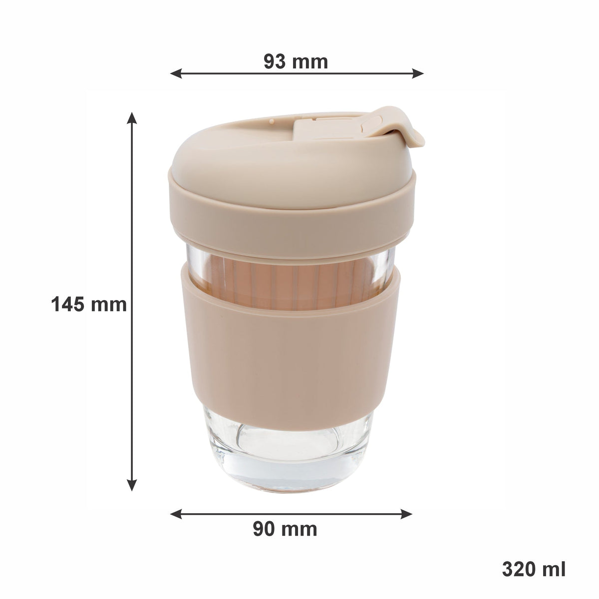 Consol Lugo Glass Travel Mug With Beige Plastic Lid, 320ml 17221