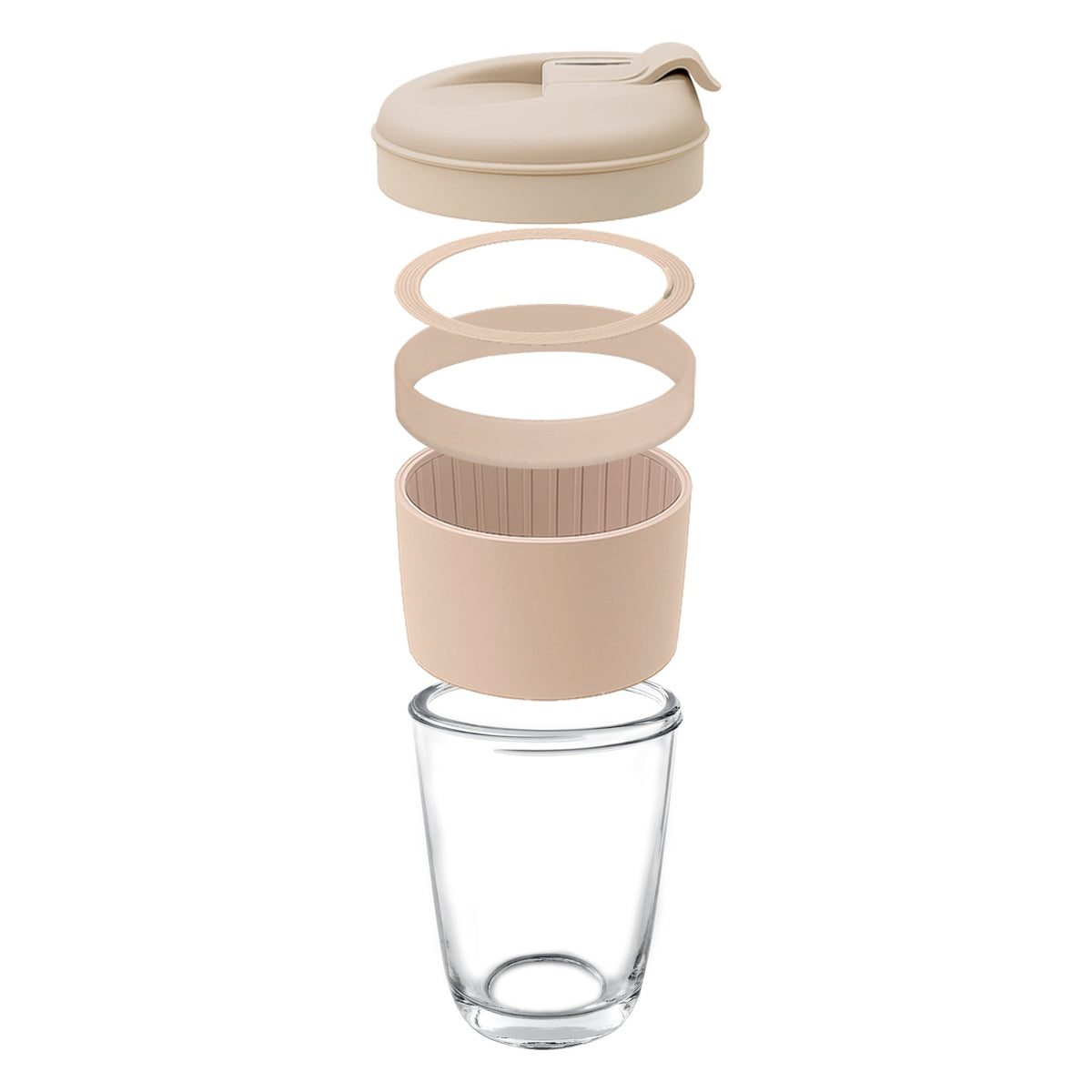 Consol Lugo Glass Travel Mug With Beige Plastic Lid, 320ml 17221