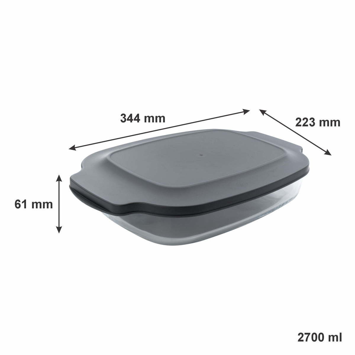 Consol Vigo Rectangular Glass Baking Dish With Grey Plastic Lid, 2.7L 17226