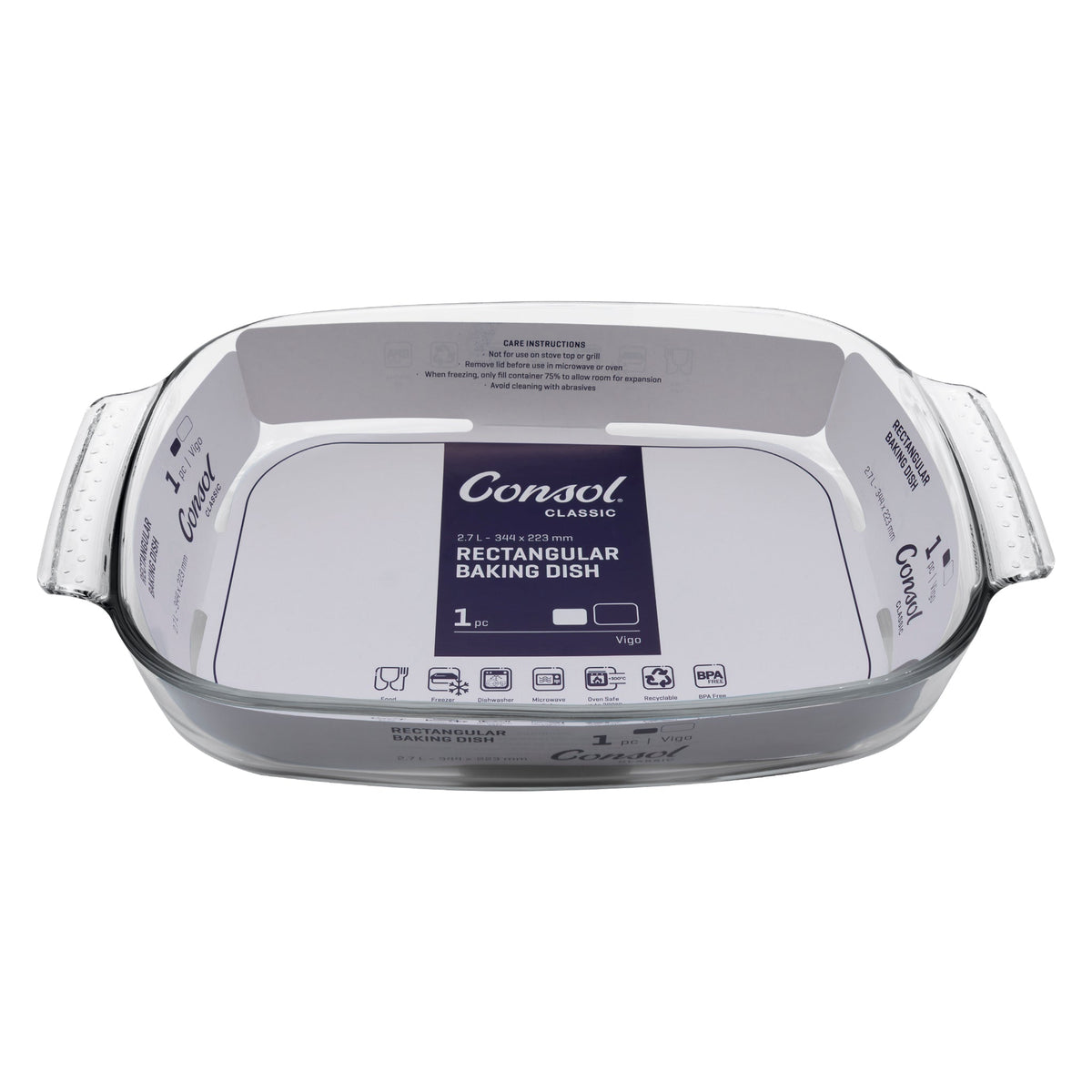 Consol Vigo Rectangular Glass Baking Dish With Grey Plastic Lid, 2.7L 17226