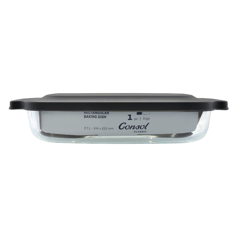 Consol Vigo Rectangular Glass Baking Dish With Grey Plastic Lid, 2.7L 17226