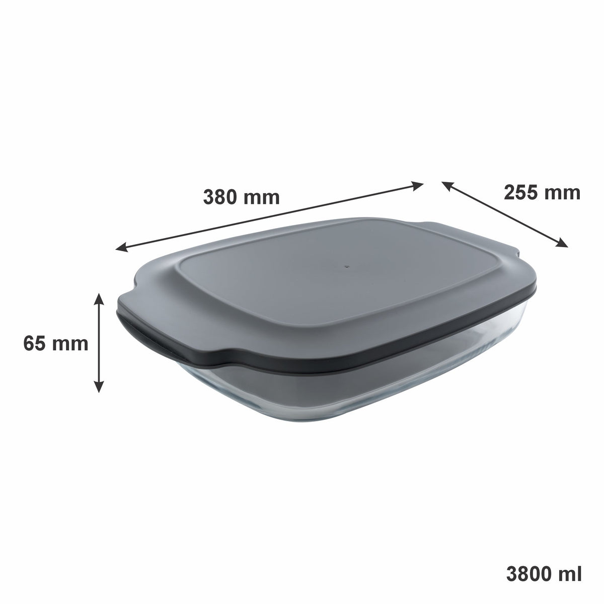 Consol Vigo Rectangular Glass Baking Dish With Grey Plastic Lid, 3.8L 17227