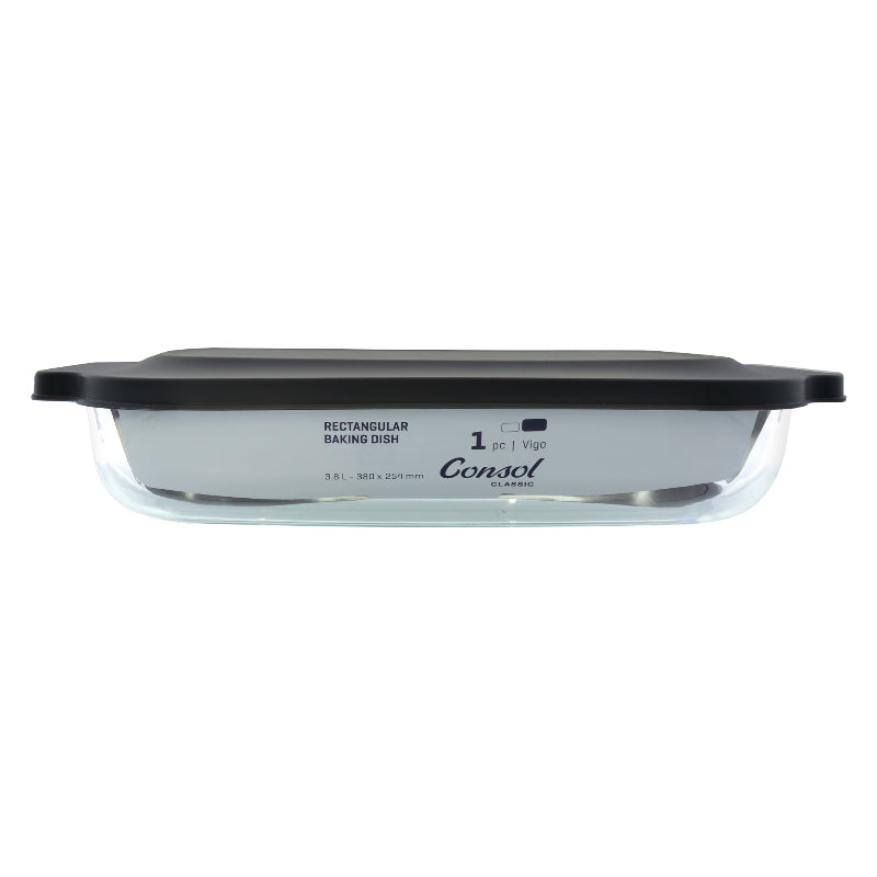Consol Vigo Rectangular Glass Baking Dish With Grey Plastic Lid, 3.8L 17227