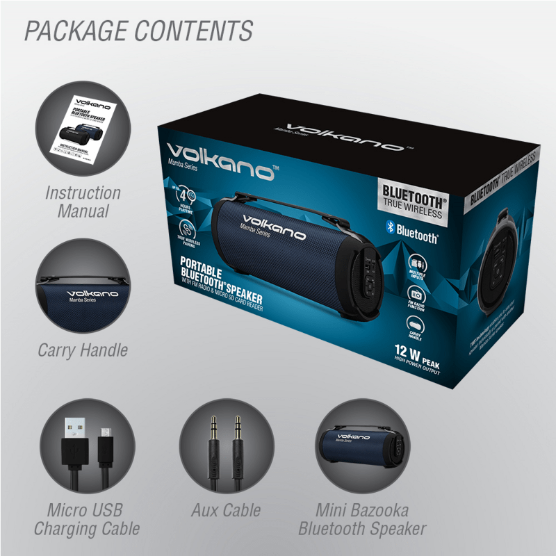Volkano Bluetooth Speaker Volkano Mamba Bluetooth Speaker VK-3202-BL - Blue (7716411474009)