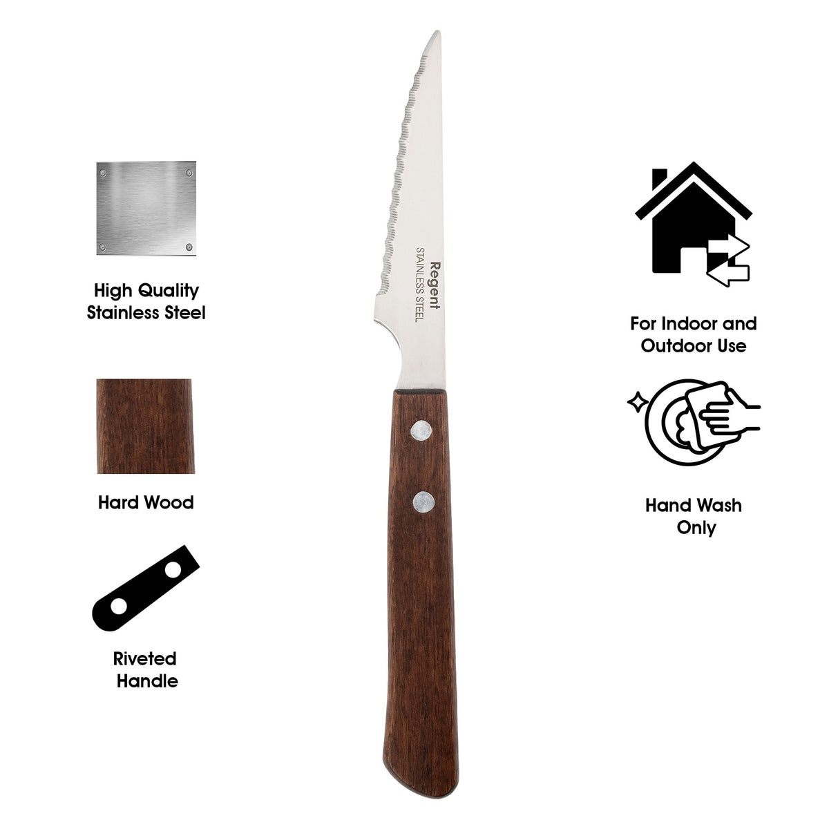 Regent Kitchen Steak Knives With Wooden Handles 4 Piece, 222mm Newon 21200