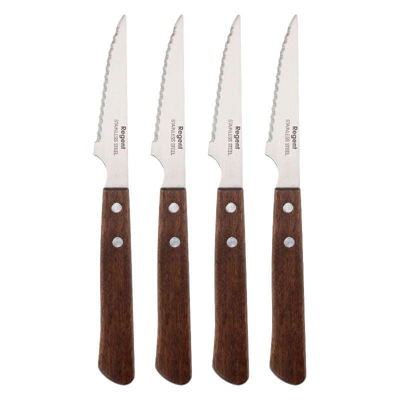Regent Kitchen Steak Knives With Wooden Handles 4 Piece, 222mm Newon 21200