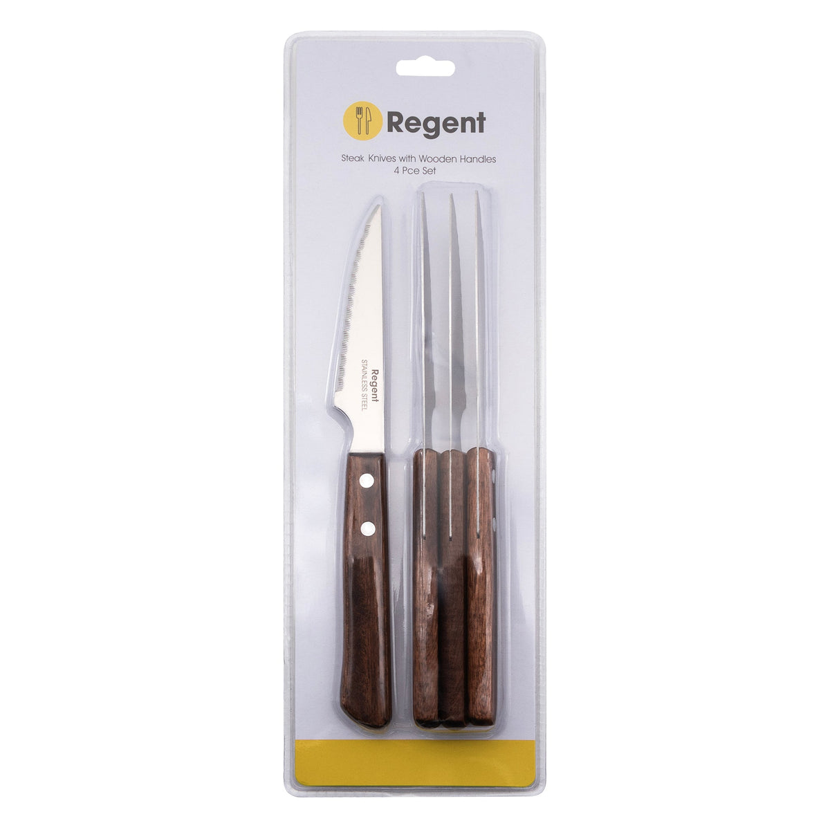 Regent Kitchen Steak Knives With Wooden Handles 4 Piece, 222mm Newon 21200